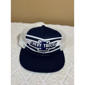 Vintage 80s Chevy Trucks Blue Embroidered Logo Mesh Back Trucker Hat